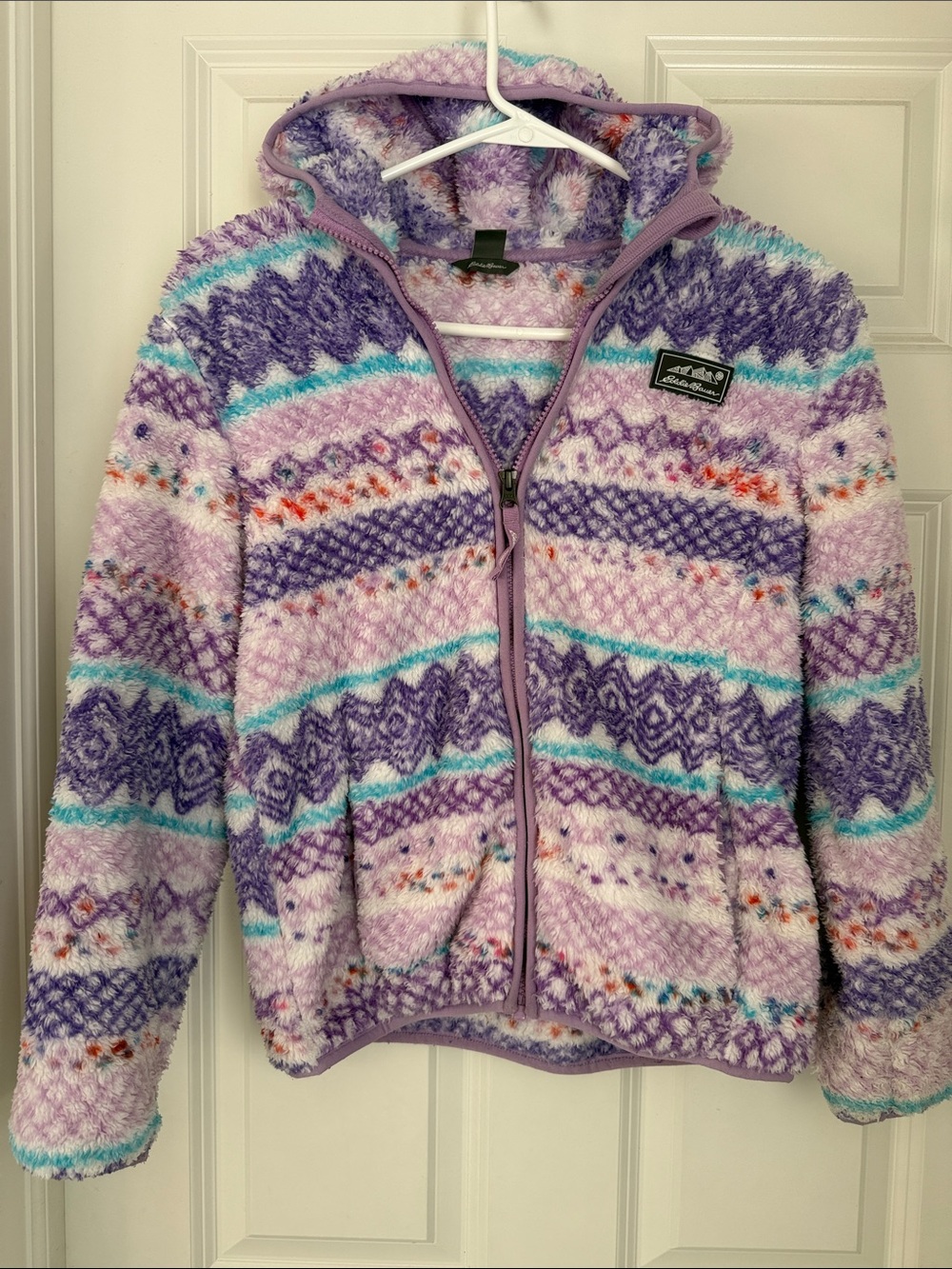 Eddie Bauer- Kids Hooded Fleece Jacket - Lavender Pattern